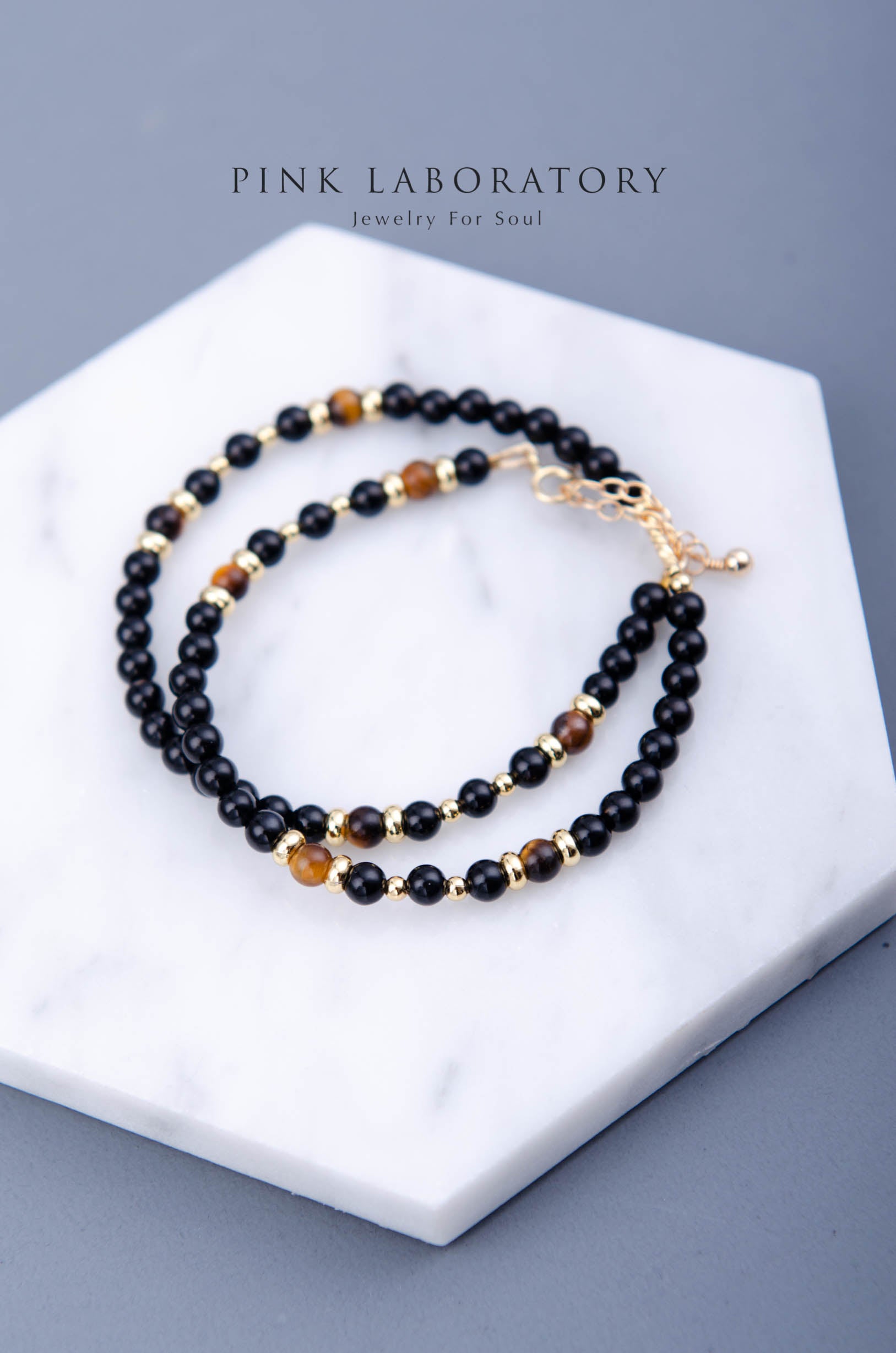 黑瑪瑙虎眼石14K鍍金手鍊