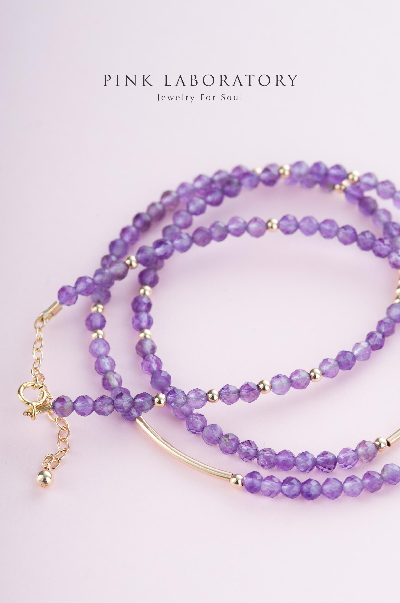 極細紫水晶手鍊 | 三圈 | 3mm | 14K包金