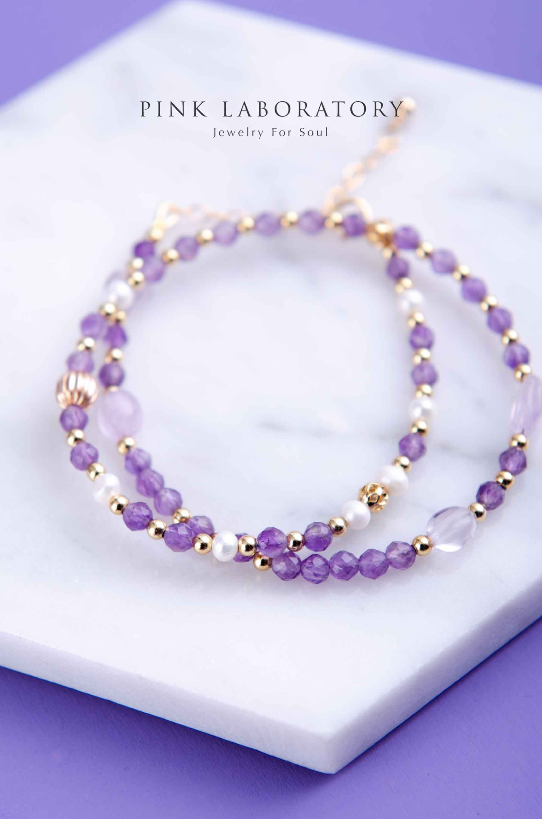 烏拉圭紫水晶手鍊 | 珍珠 | 切面 | 多圈 - Pink Laboratory