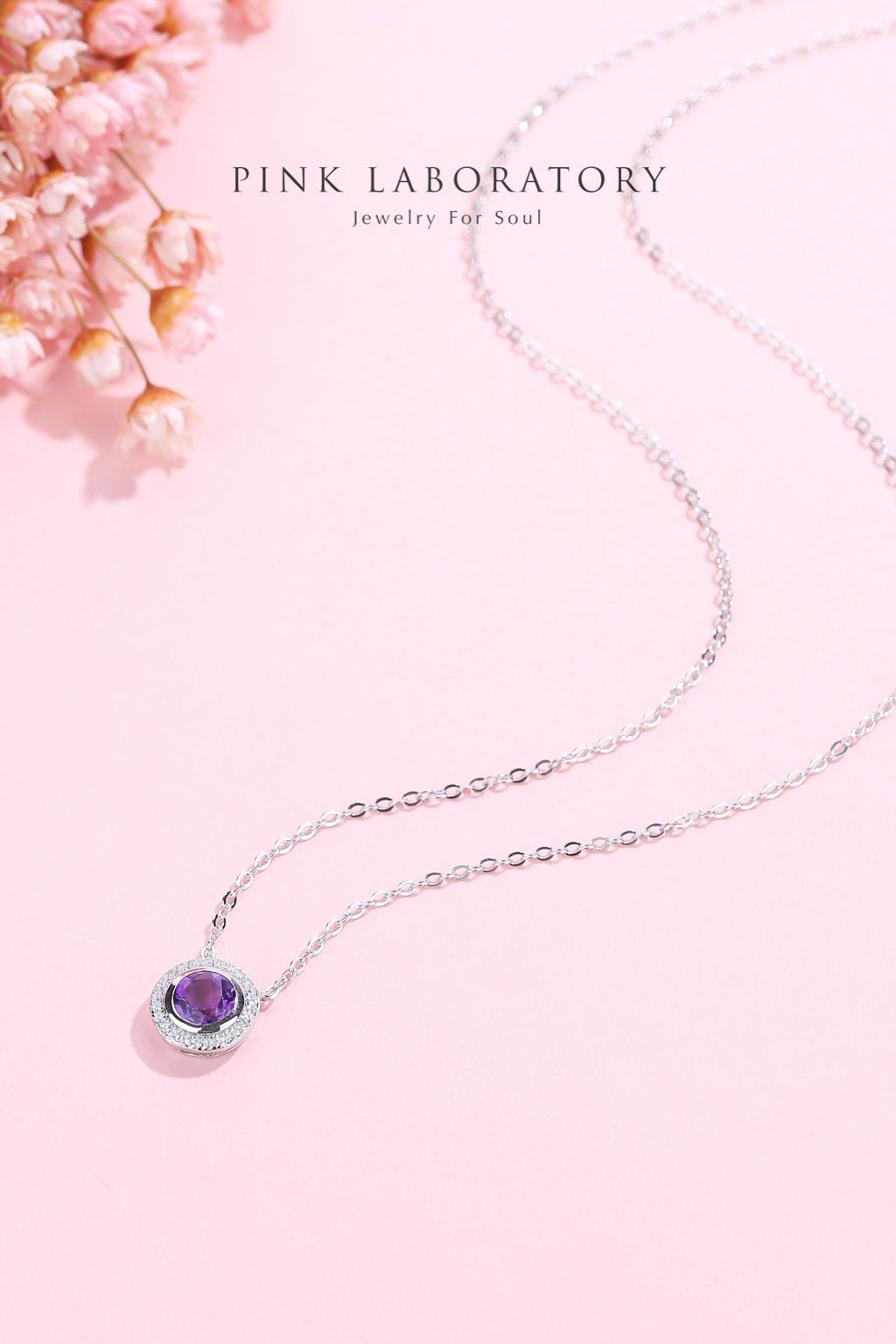 紫水晶925純銀精鍍亮澤白金項鍊