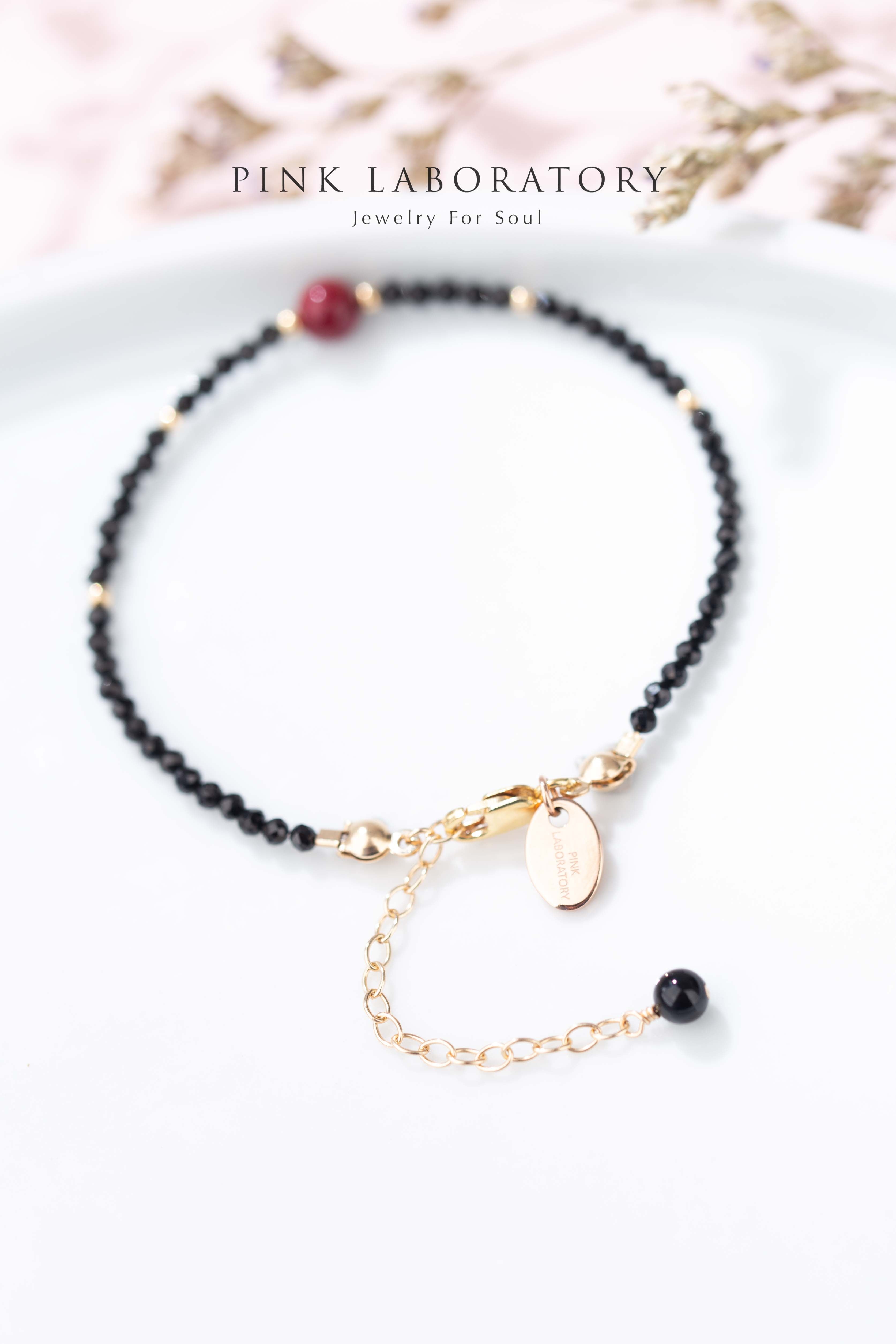 尖晶石硃砂14KGF極細手鍊