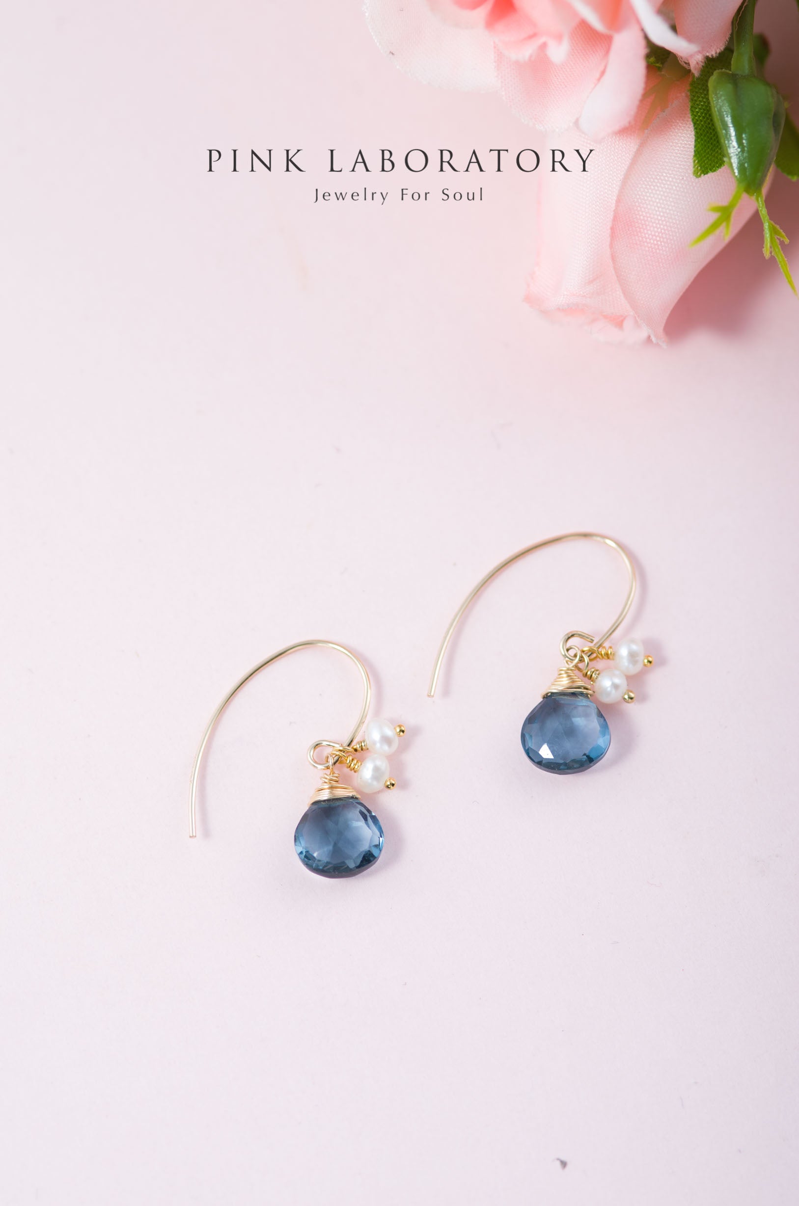 倫敦藍石英石珍珠 | 14K包金 | 純銀耳環