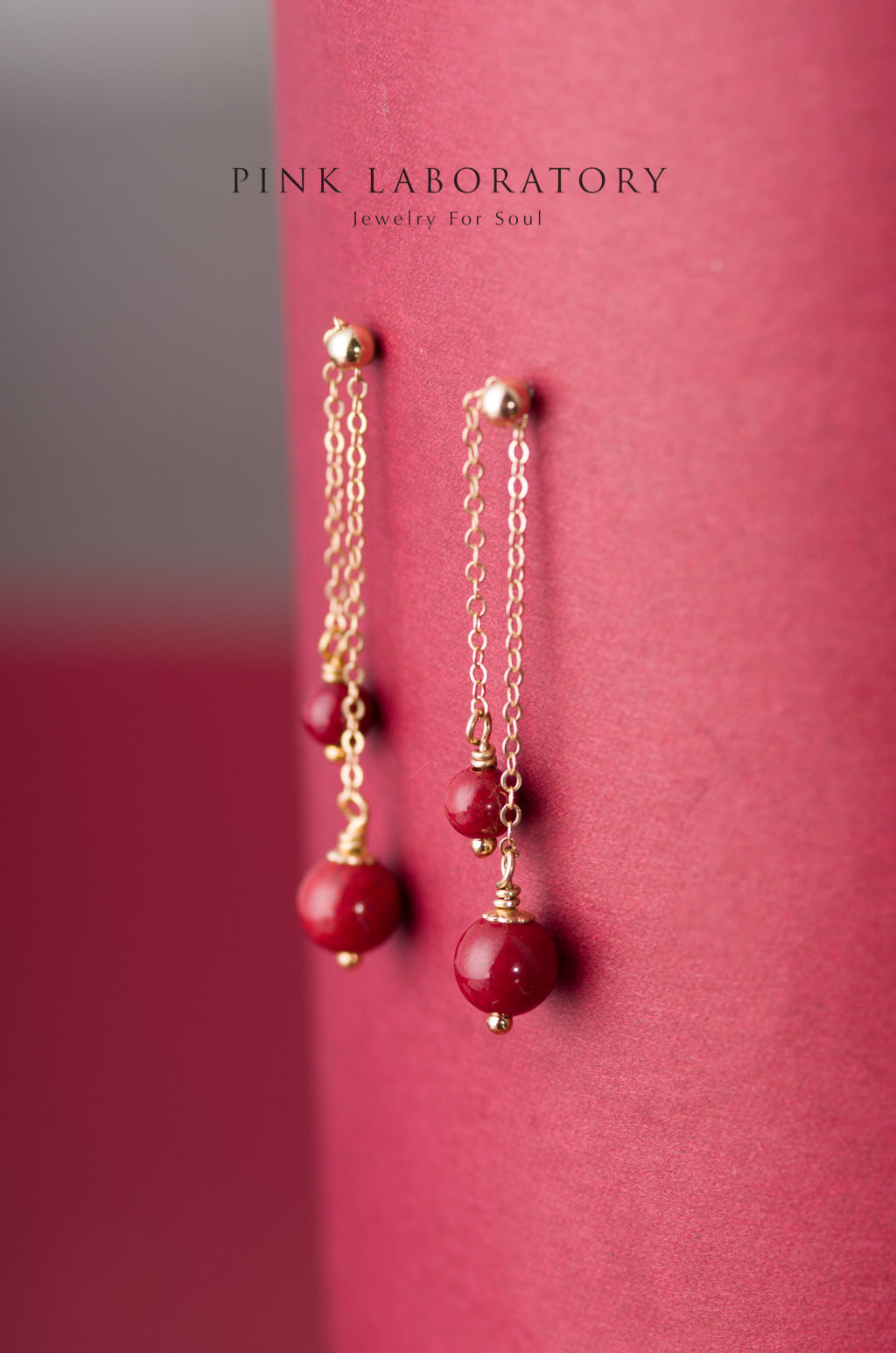 紫金砂雙硃砂耳釘 | 14KGF耳環