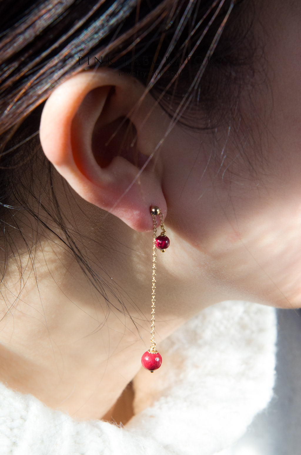 紫金砂雙硃砂耳釘 | 14KGF耳環