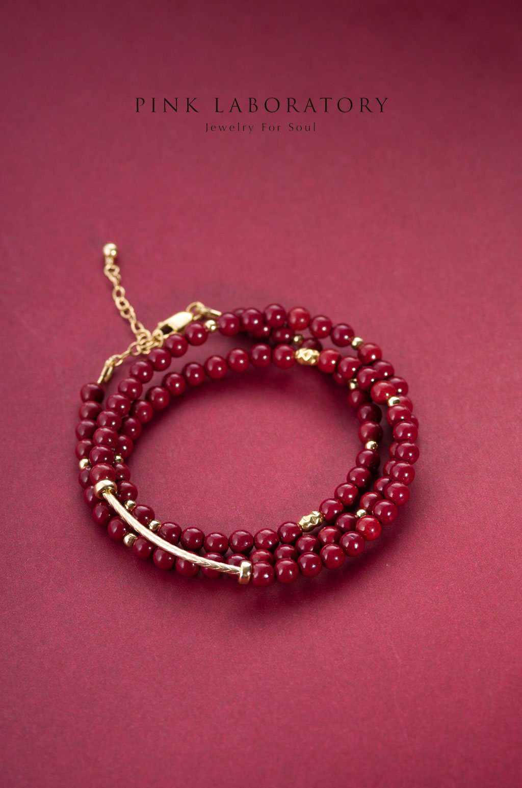 硃砂紫金砂4mm三圈手鍊 | 14KGF手鏈 - Pink Laboratory