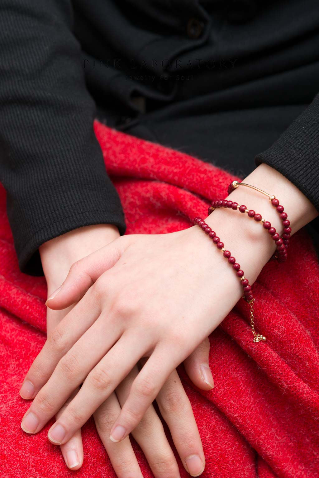 硃砂紫金砂4mm三圈手鍊 | 14KGF手鏈