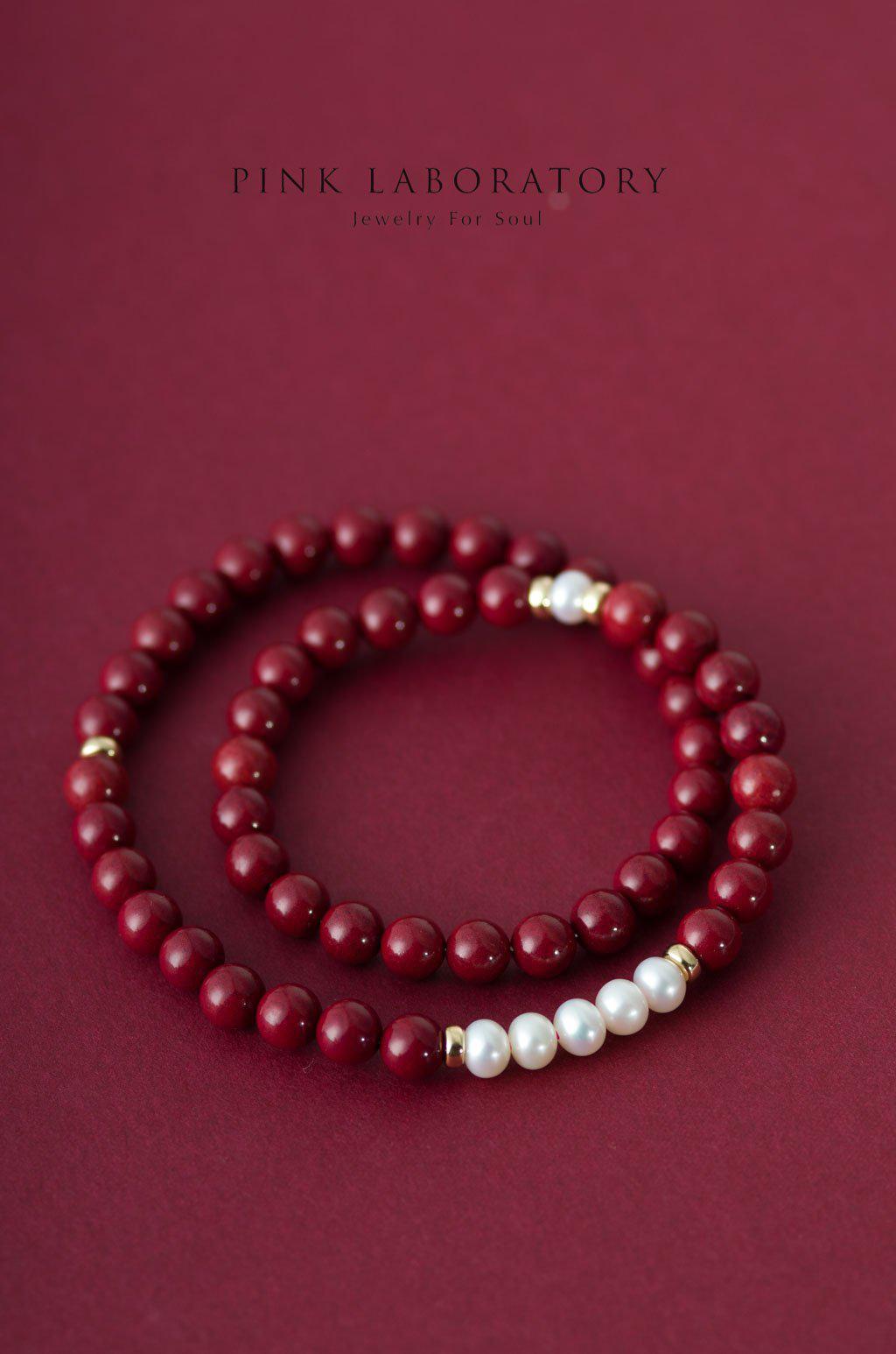 紫金砂硃砂 6mm 雙圈手鏈 | 珍珠 - Pink Laboratory