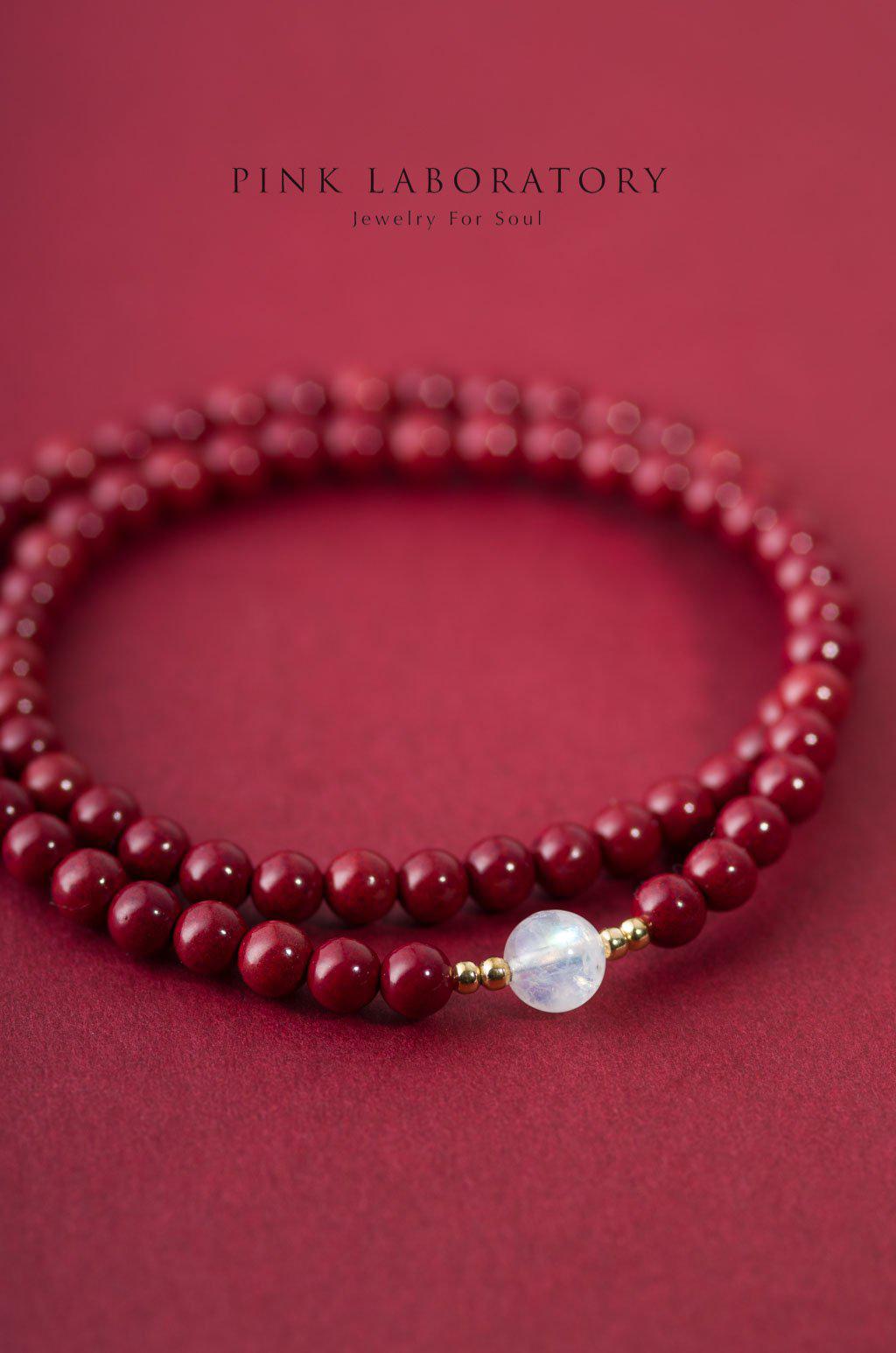 紫金砂硃砂 4mm 雙圈手鏈 | 月光石 - Pink Laboratory