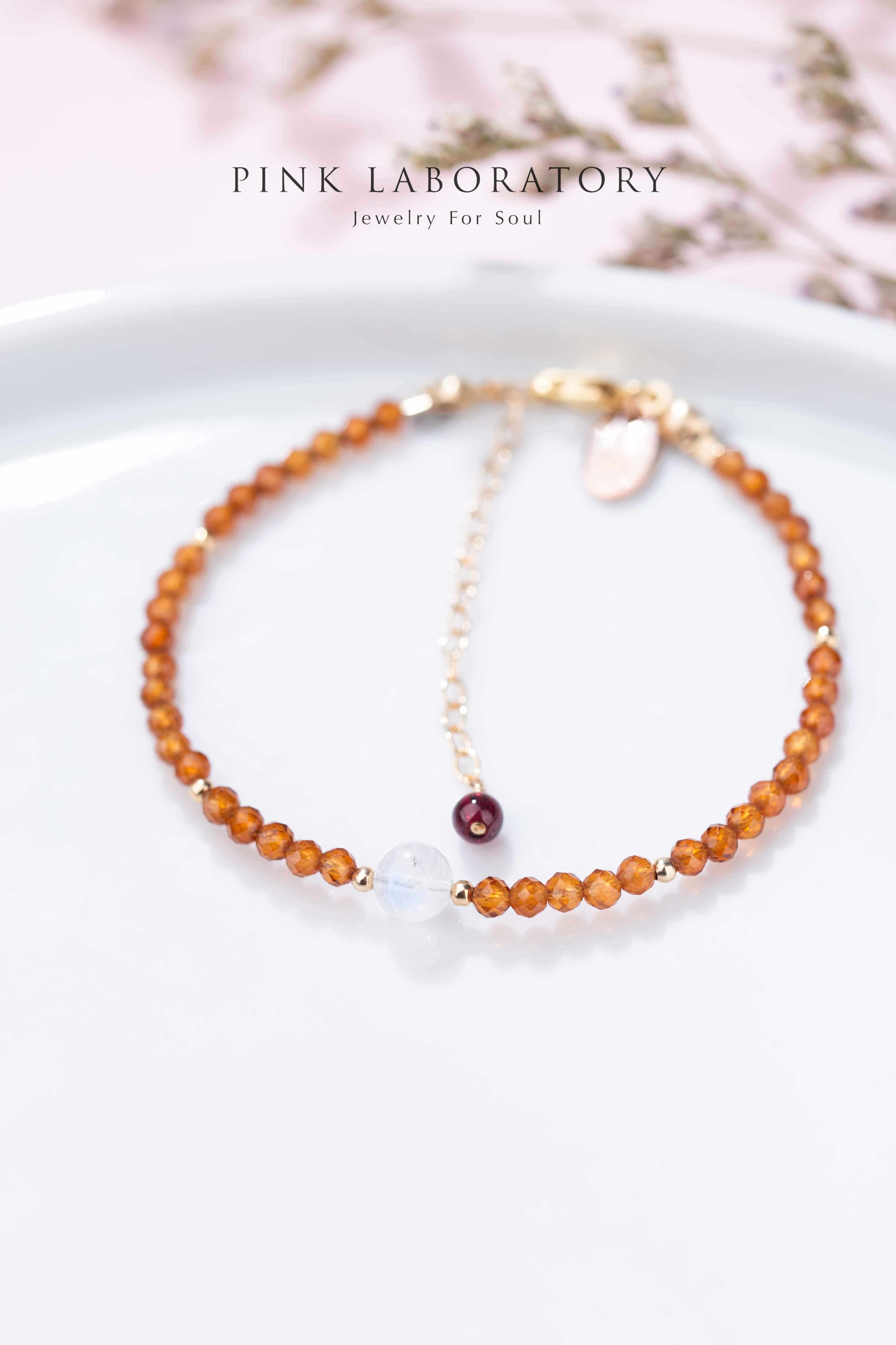 Garnet 橙石榴石月亮石14KGF極細手鍊 - Pink Laboratory