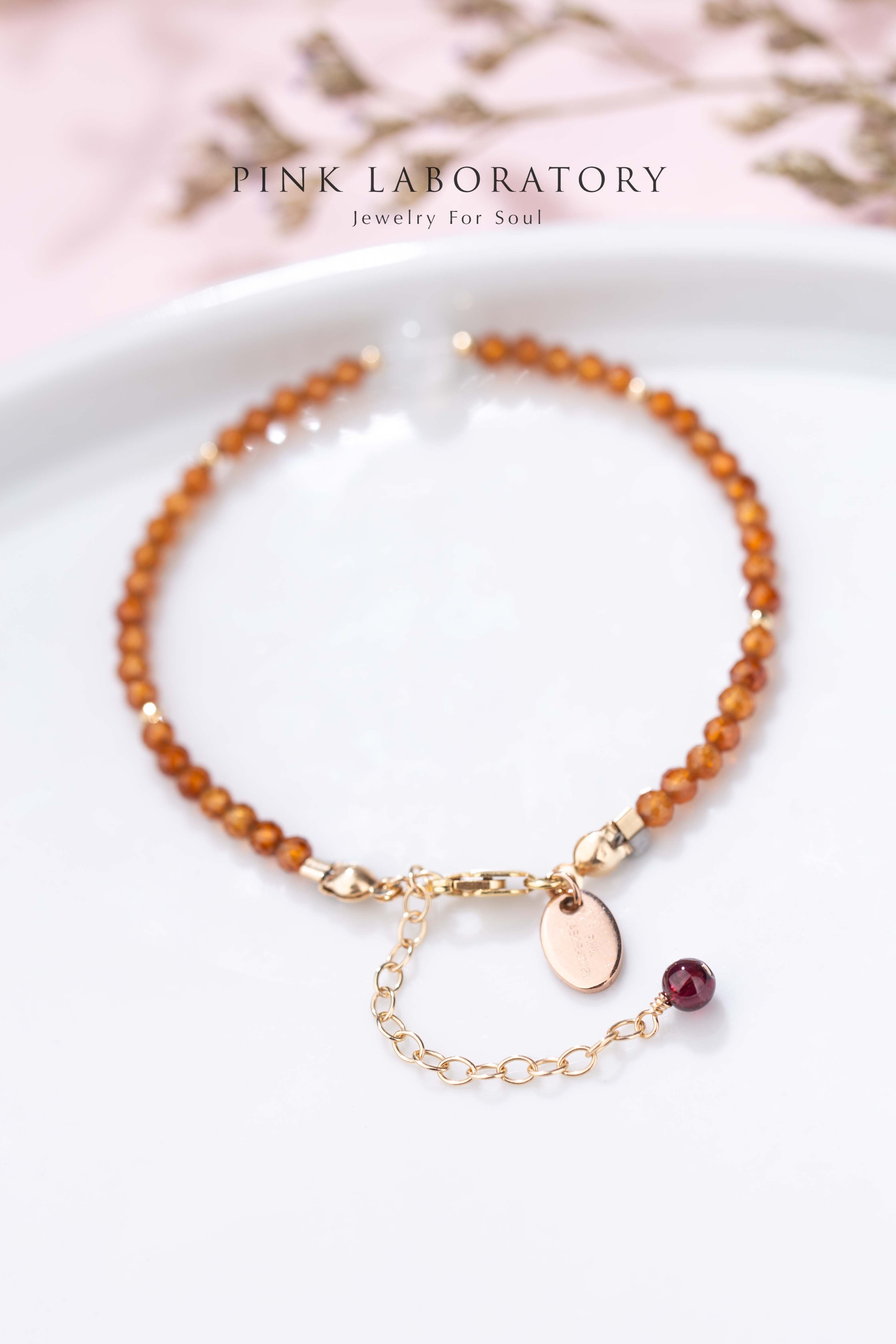 橙石榴石月亮石14KGF極細手鍊