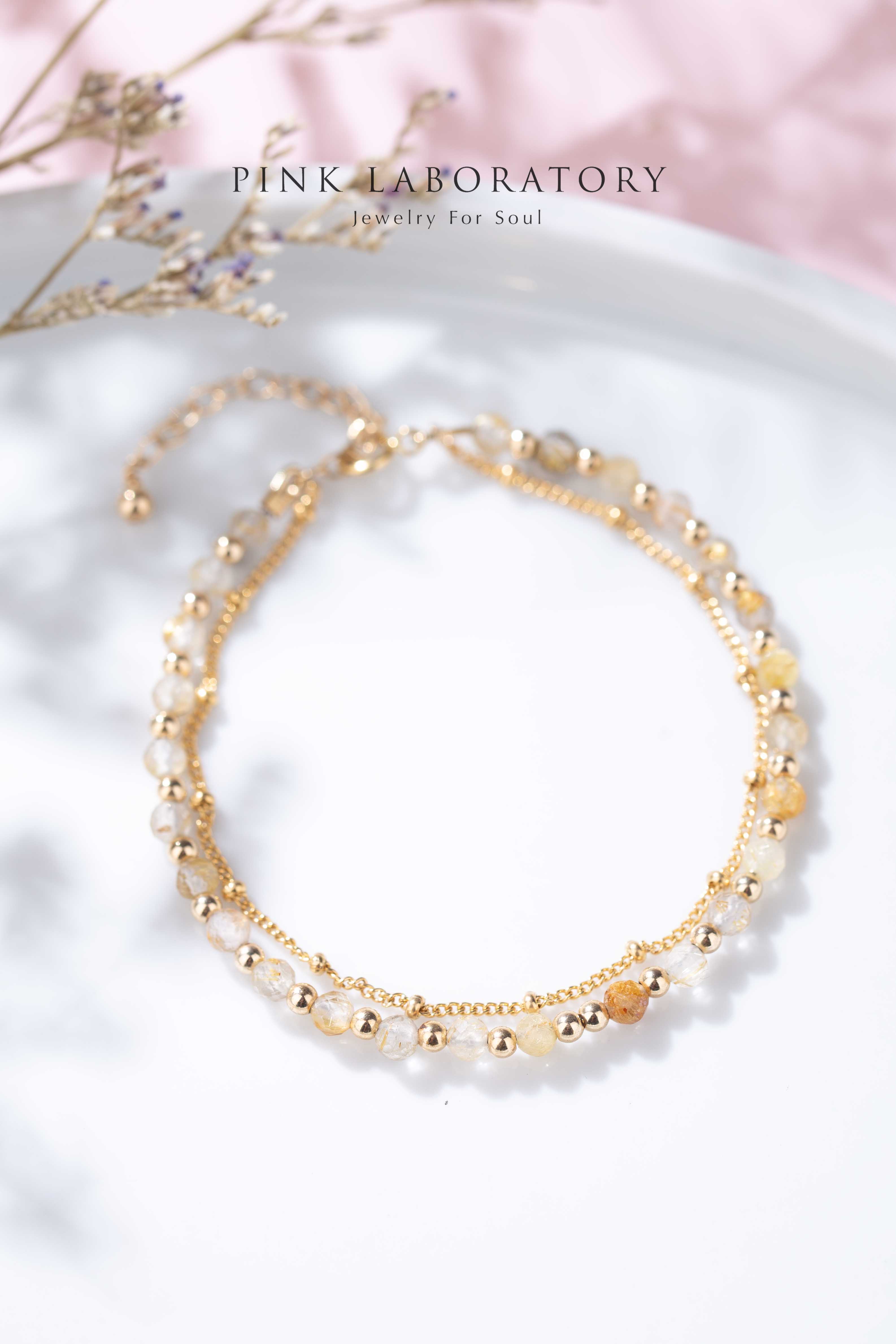 金髮晶14K包金極細手鍊|字母客製