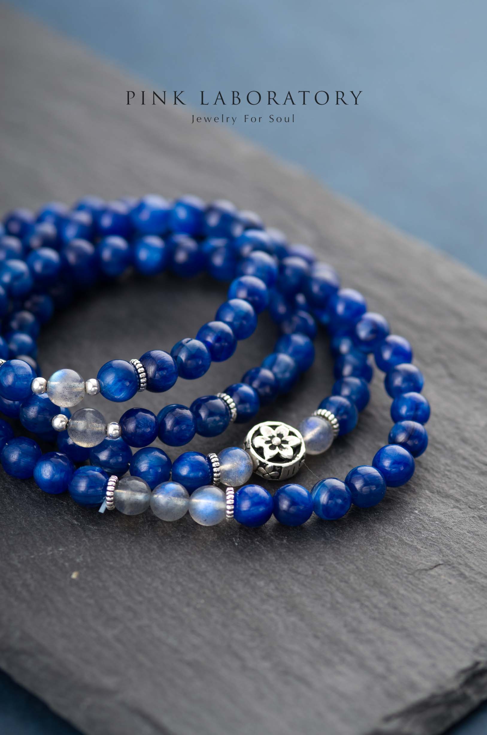 藍晶石佛珠108手鍊 | 925純銀 | 拉長石