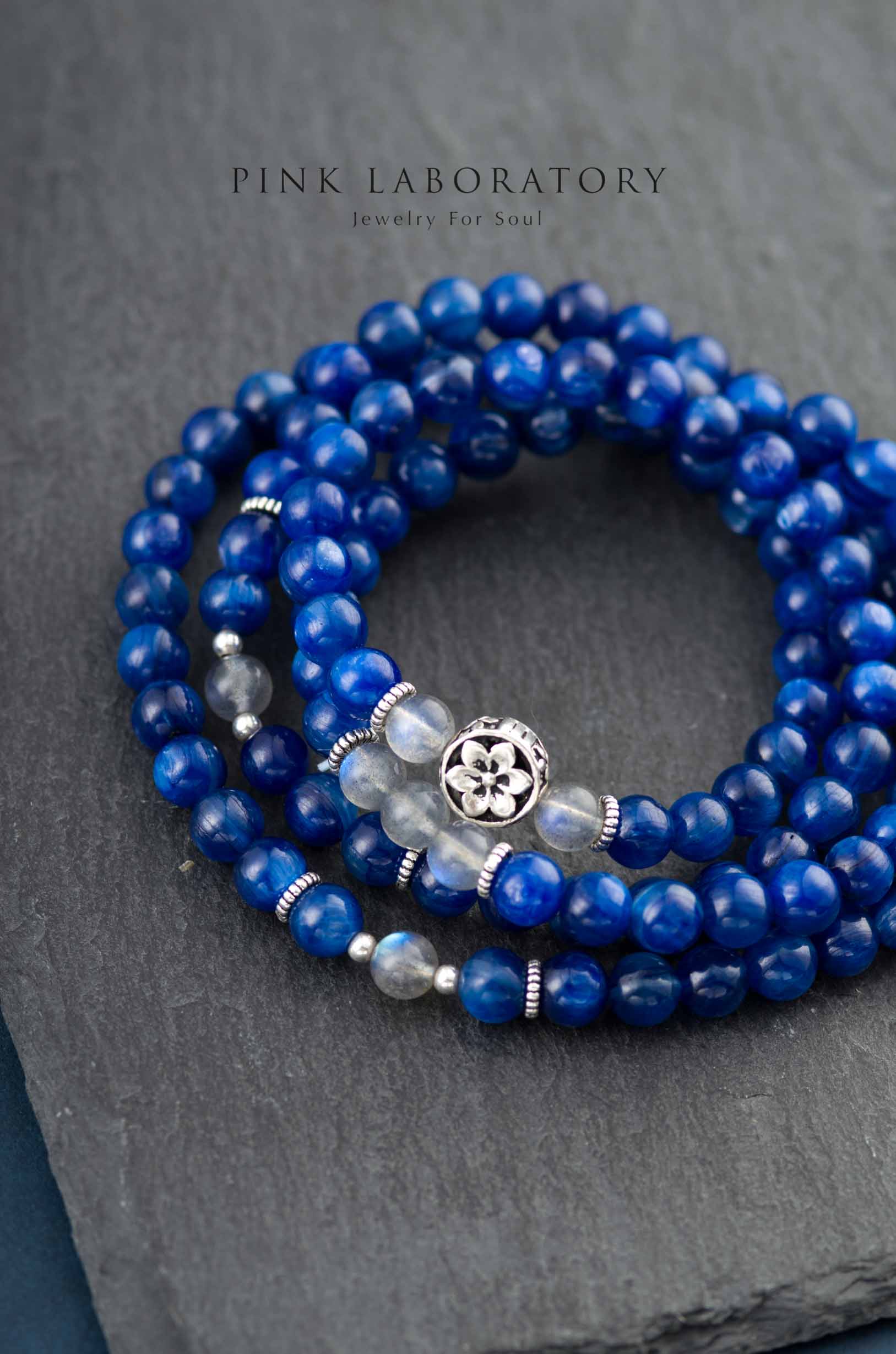 藍晶石佛珠108手鍊 | 925純銀 | 拉長石