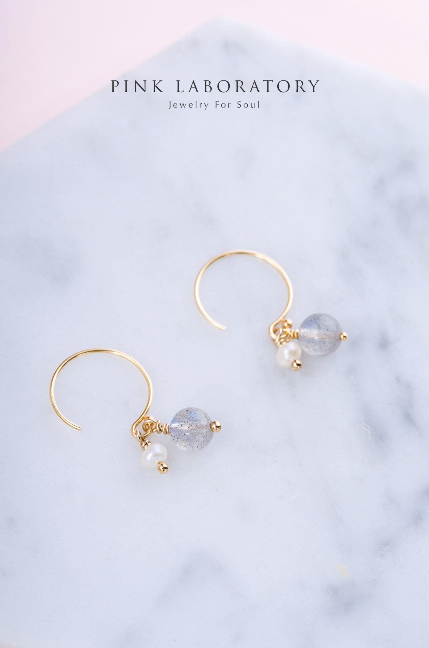 藍光拉長石珍珠耳環 | 14K包金 | 925純銀 - Pink Laboratory