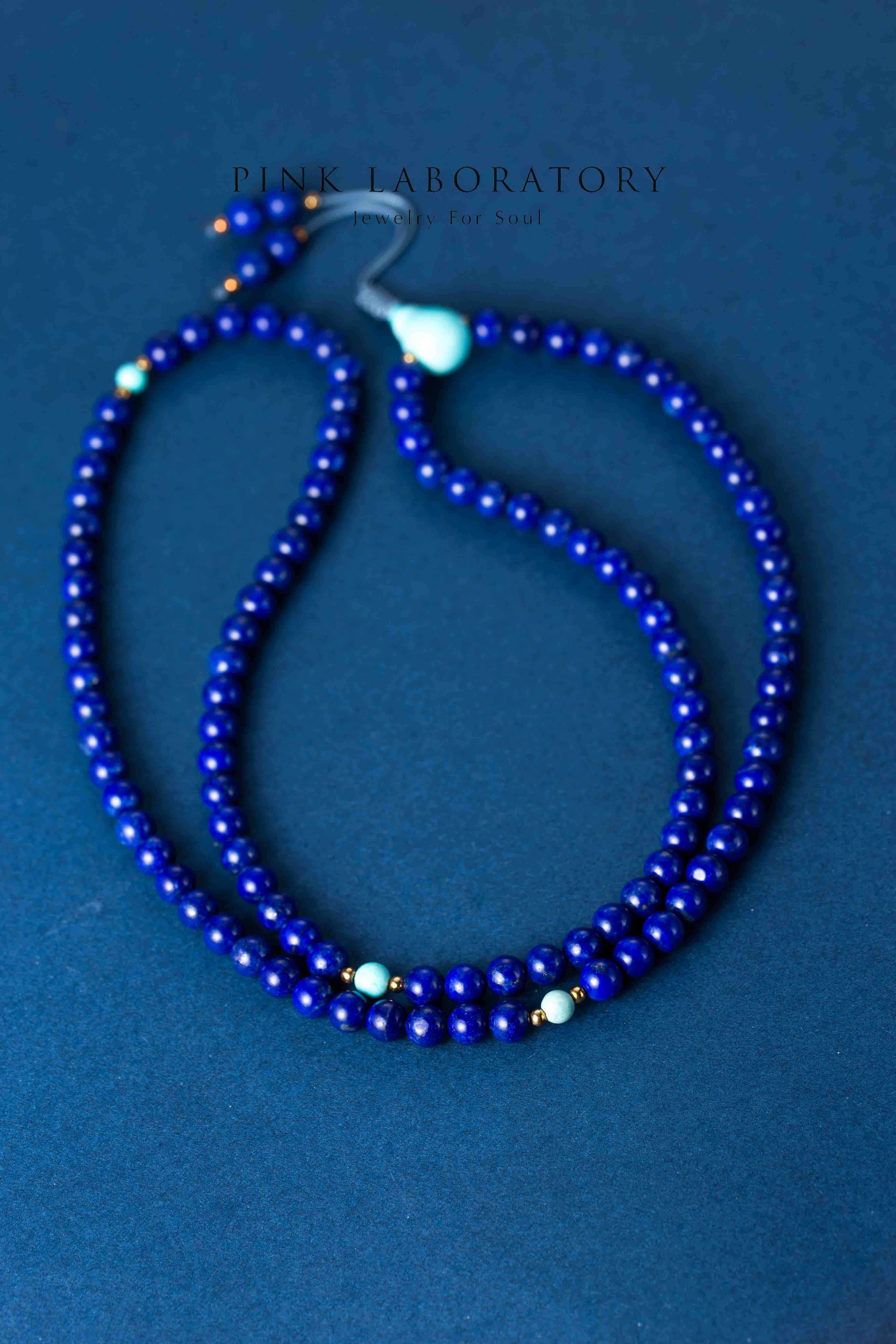 青金石綠松石108佛珠項鍊 (可調節無彈力) - Pink Laboratory