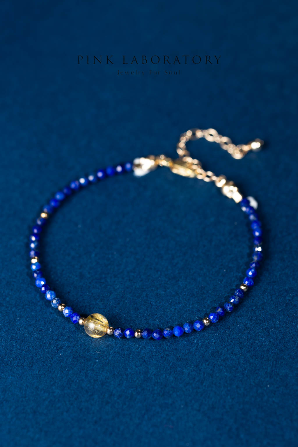 青金石金髮晶極細14KGF手鍊