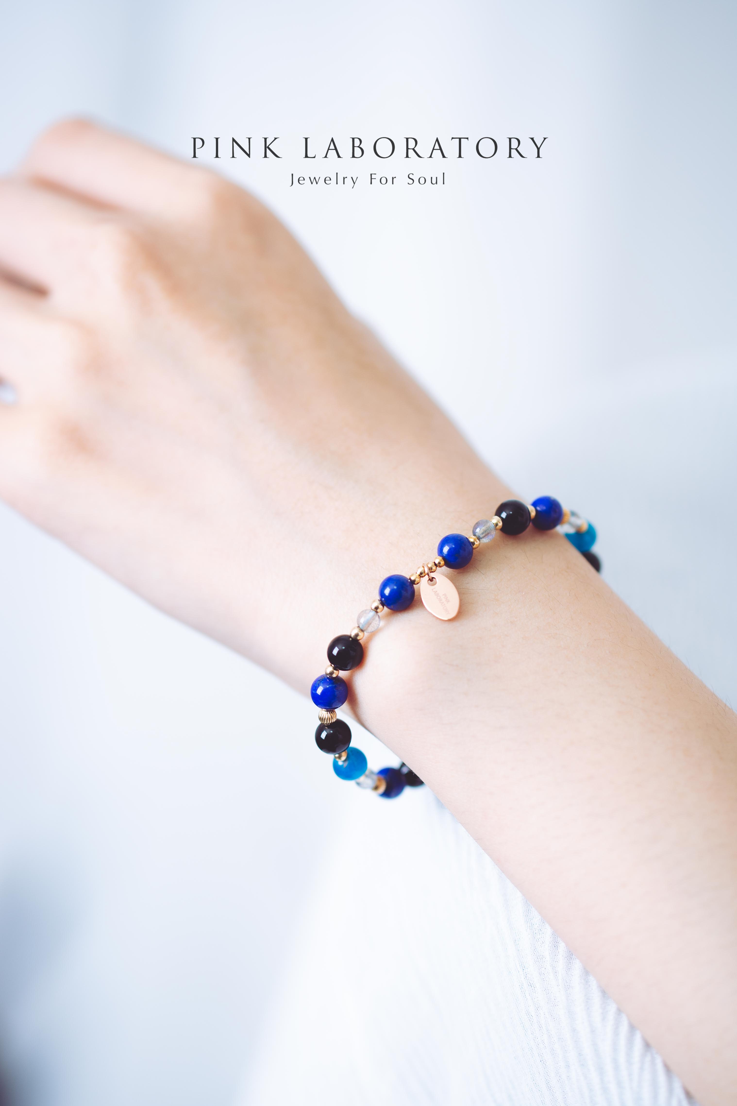 青金石黑瑪瑙拉長石14KGF手鍊