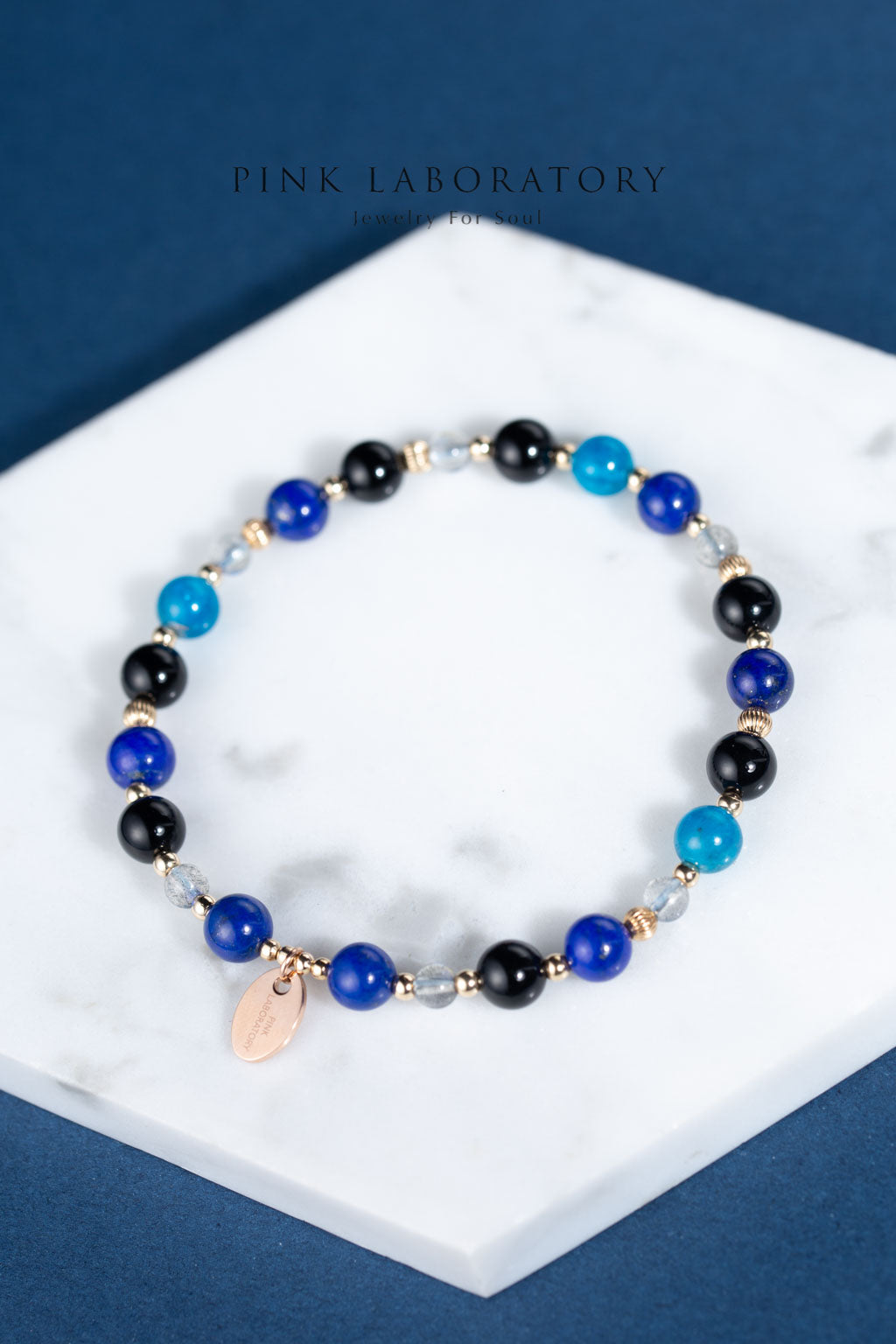 青金石黑瑪瑙拉長石14KGF手鍊