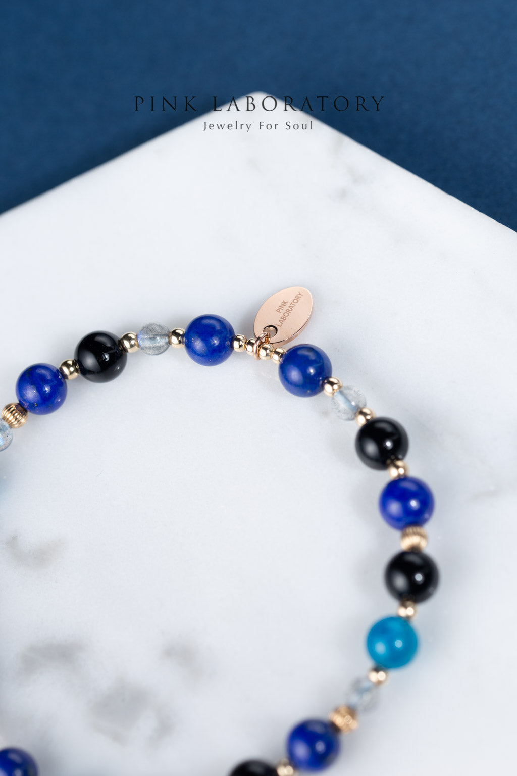 青金石黑瑪瑙拉長石14KGF手鍊