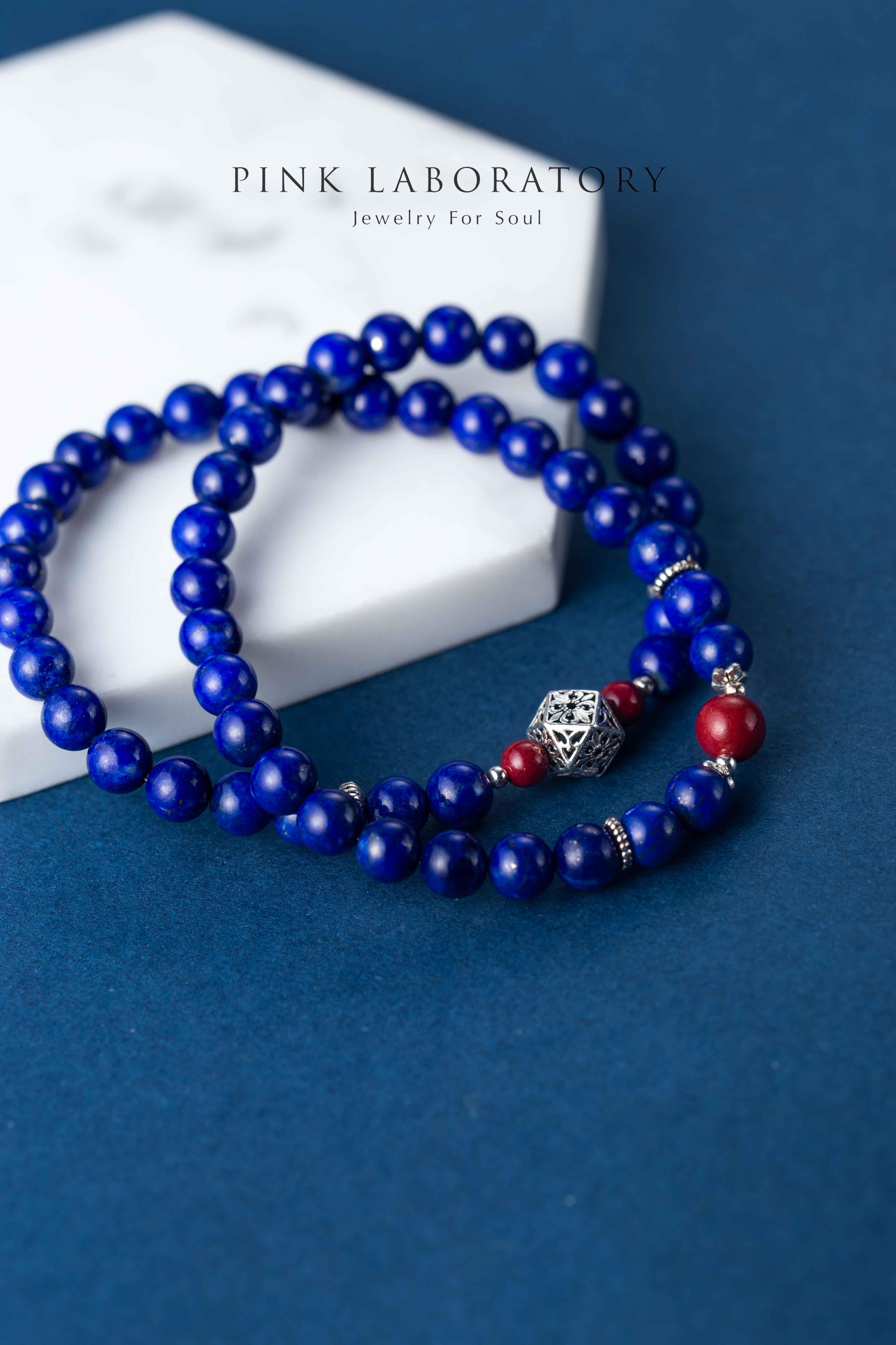 青金石硃砂925純銀雙圈手鍊