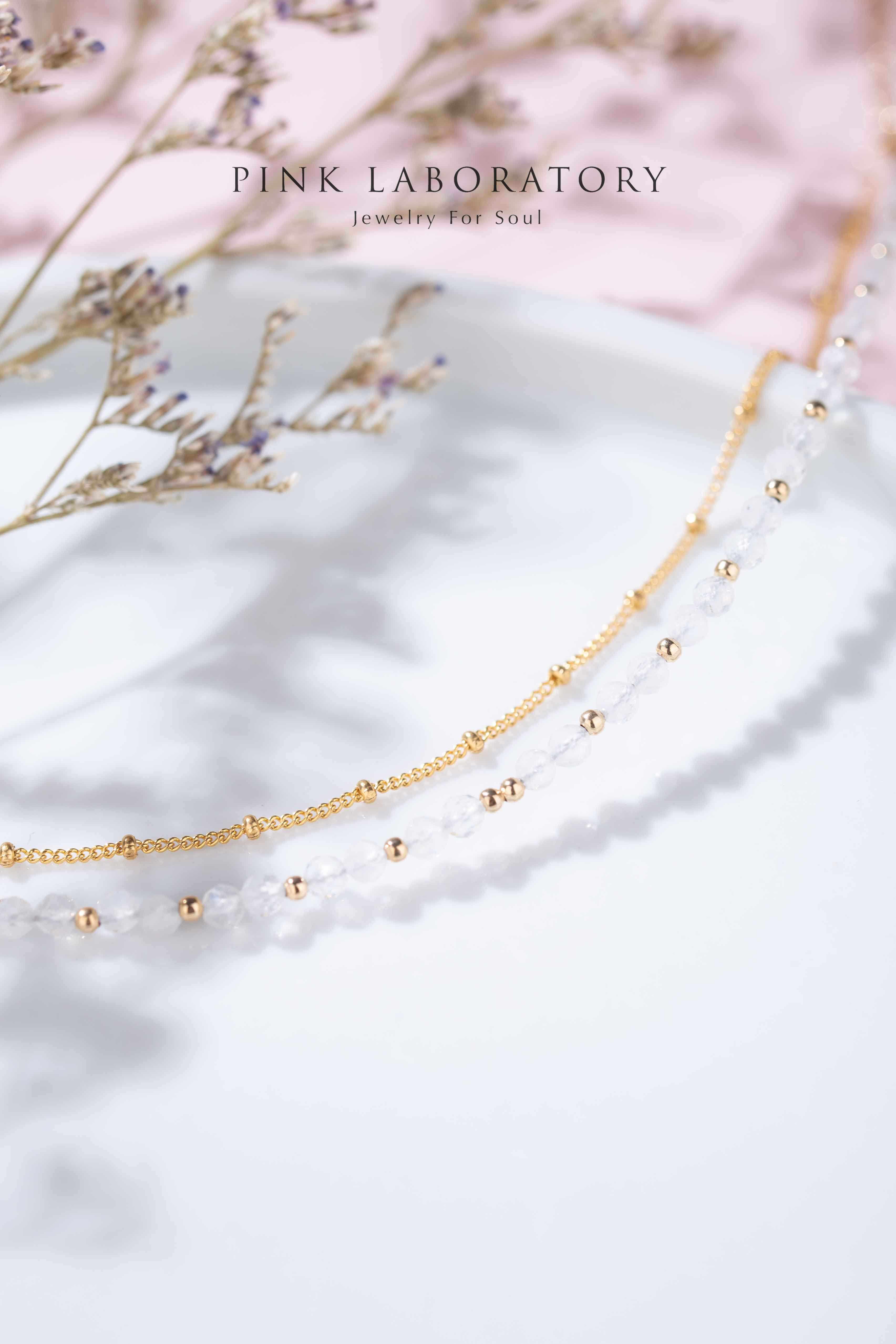 月亮石14K包金極細手鍊 | 字母客製 - Pink Laboratory