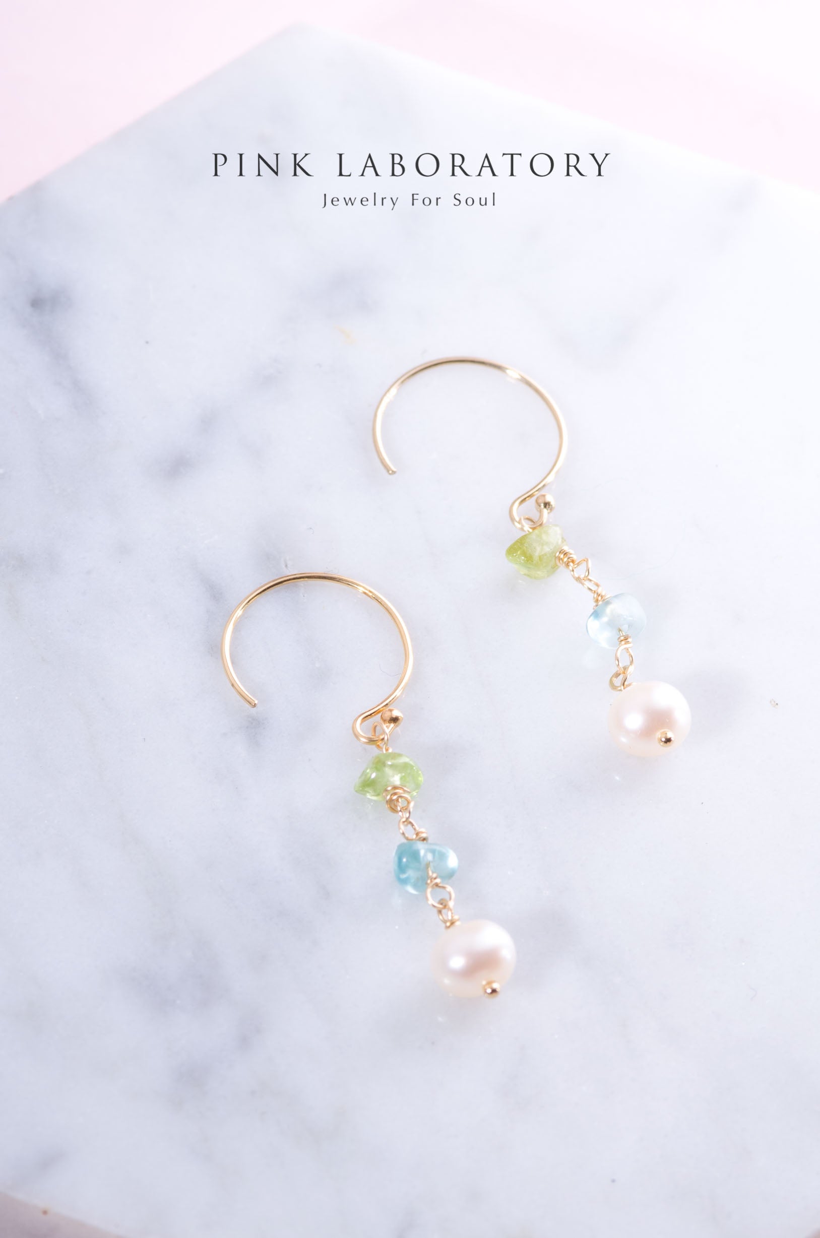 淡水珍珠 | 橄欖石磷灰石 | 14K包金耳環