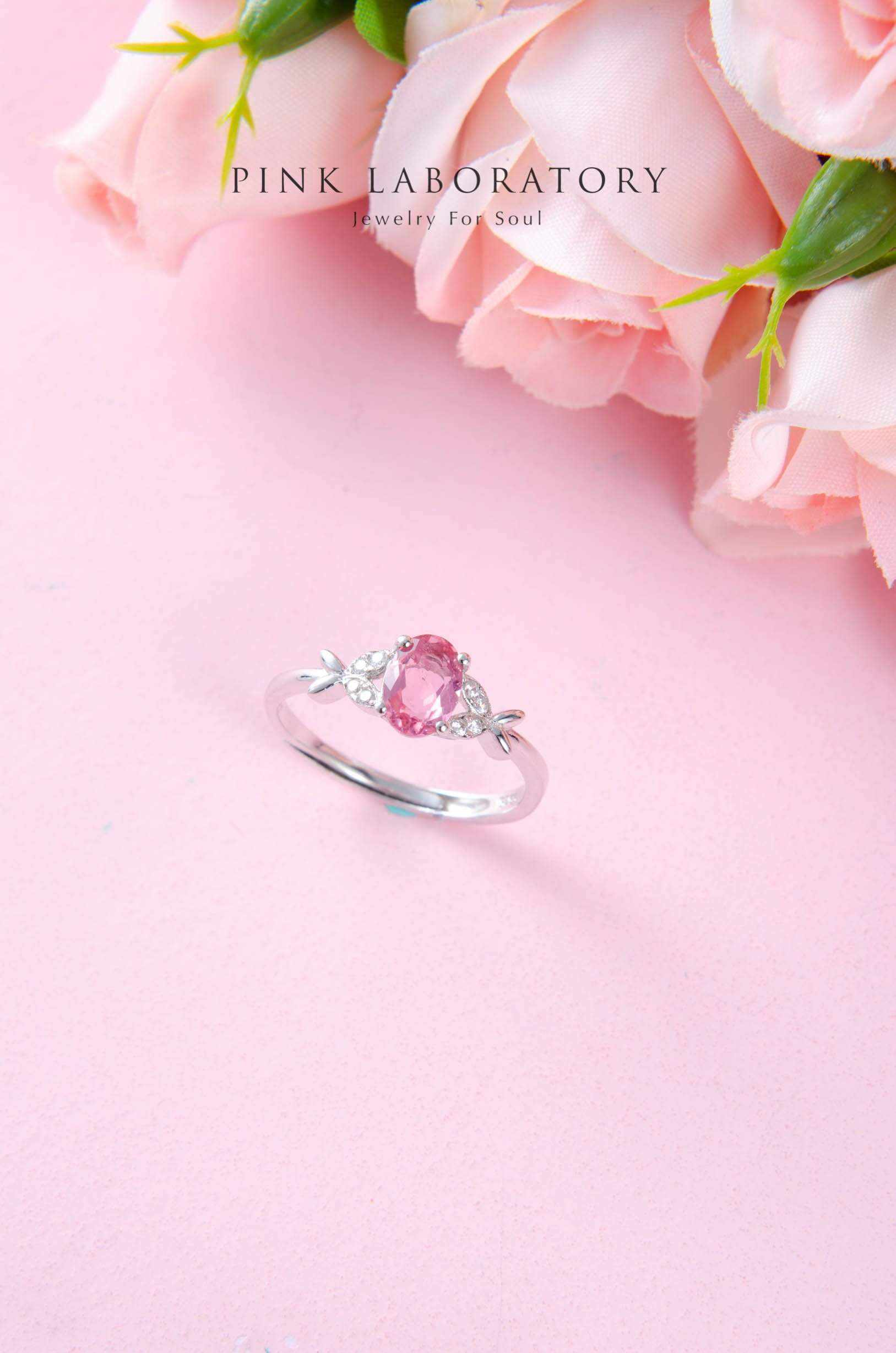 Tourmaline 深粉紅碧璽925純銀鍍白金戒指 - Pink Laboratory