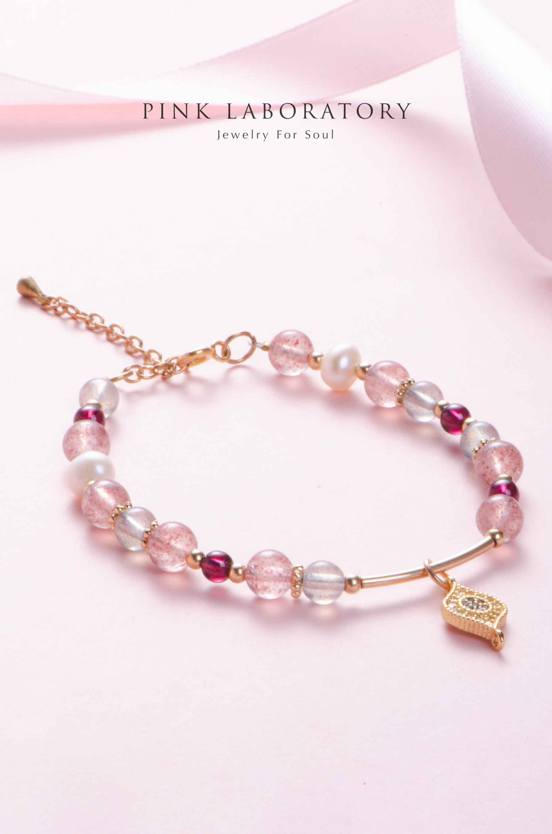 草莓晶珍珠手鍊 | 拉長石 | 石榴石