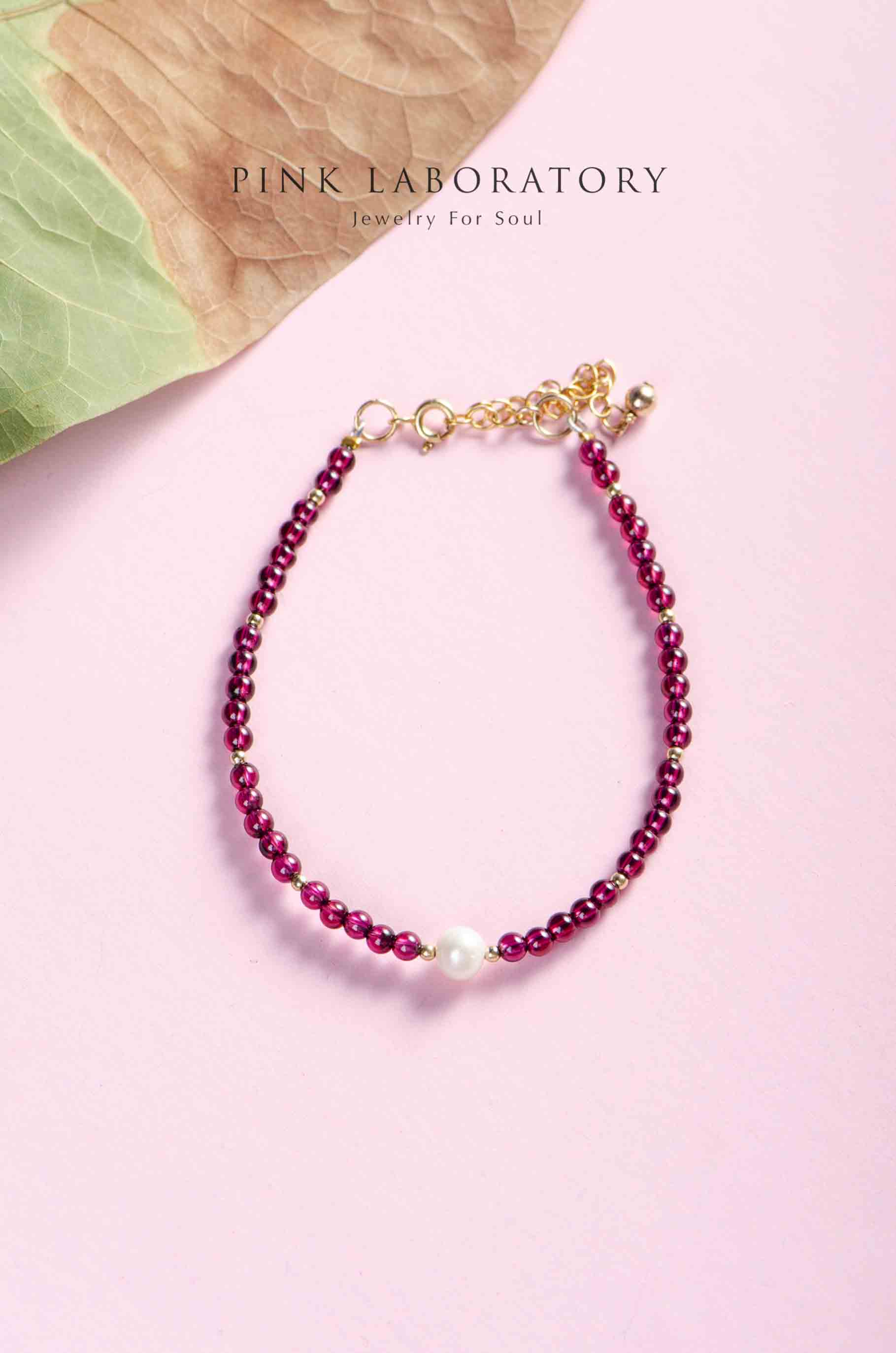 紫牙烏石榴石珍珠手鍊 | 14KGF |