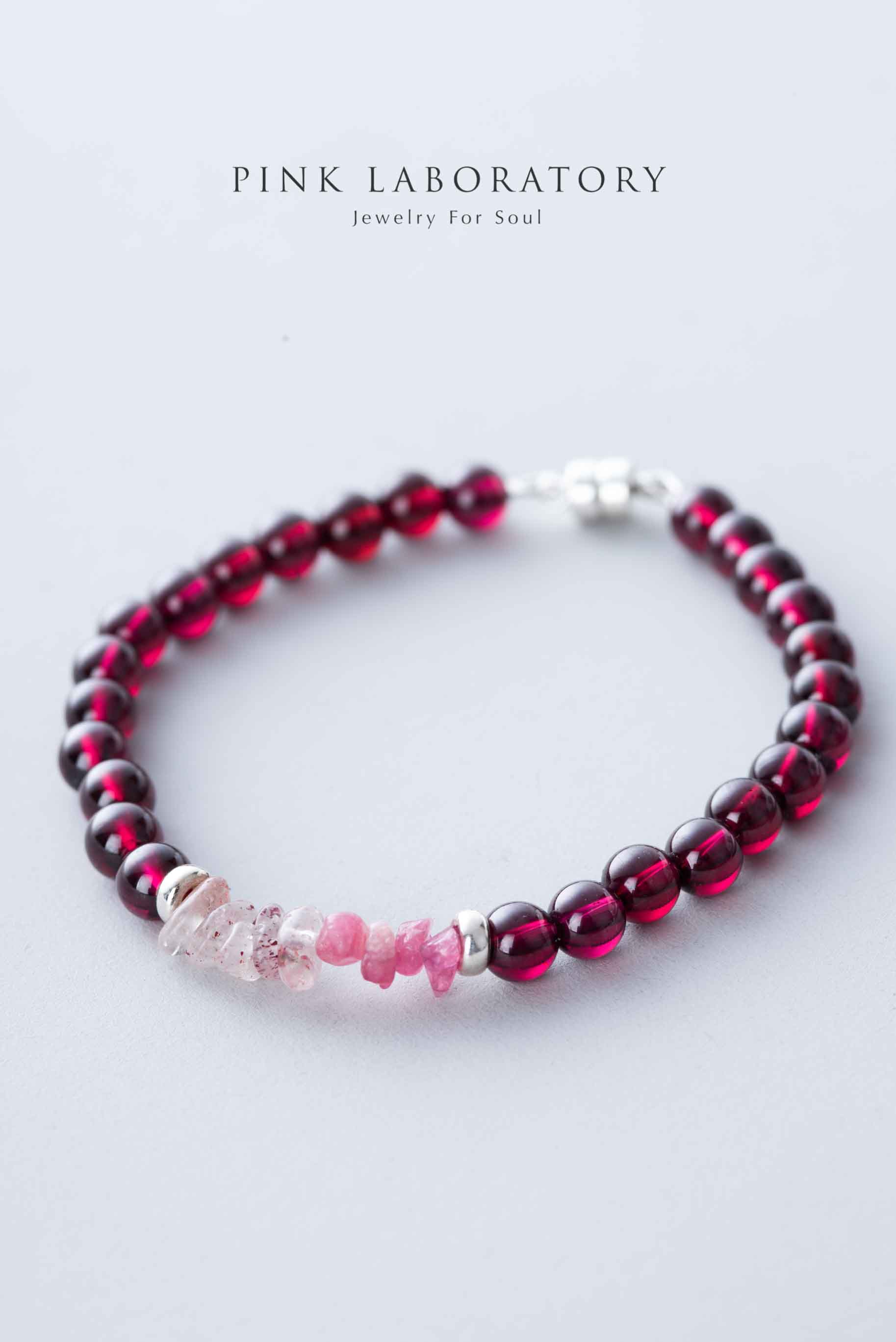 石榴石手鍊 | 草莓晶 | 粉碧璽 | 925純銀 |