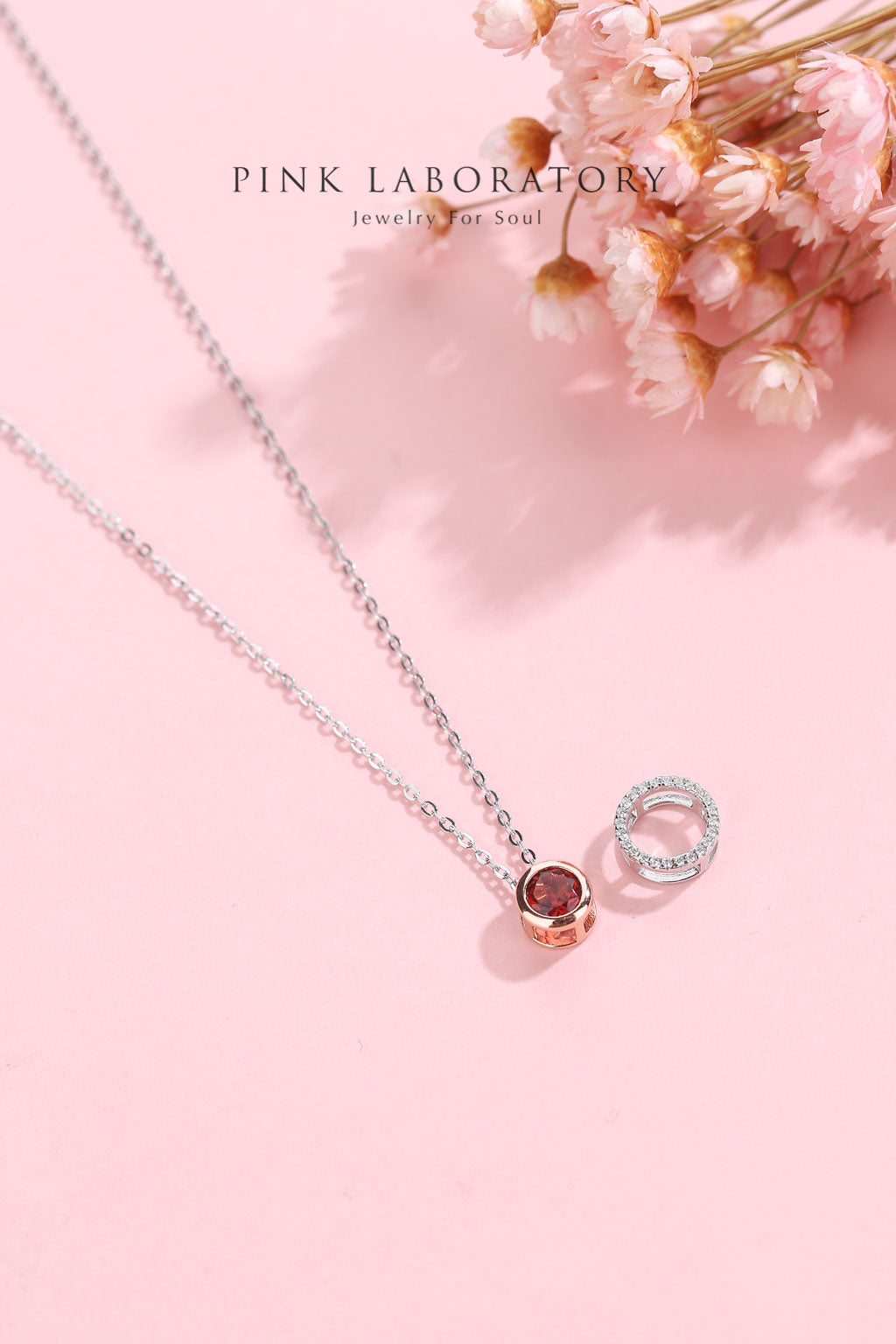 石榴石圓形兩戴吊墜 | 925純銀鍍金頸鍊