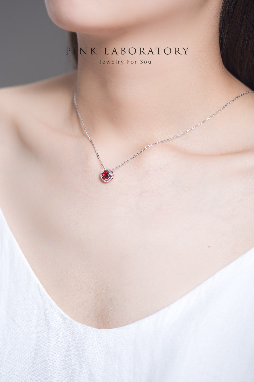 石榴石圓形兩戴吊墜 | 925純銀鍍金頸鍊