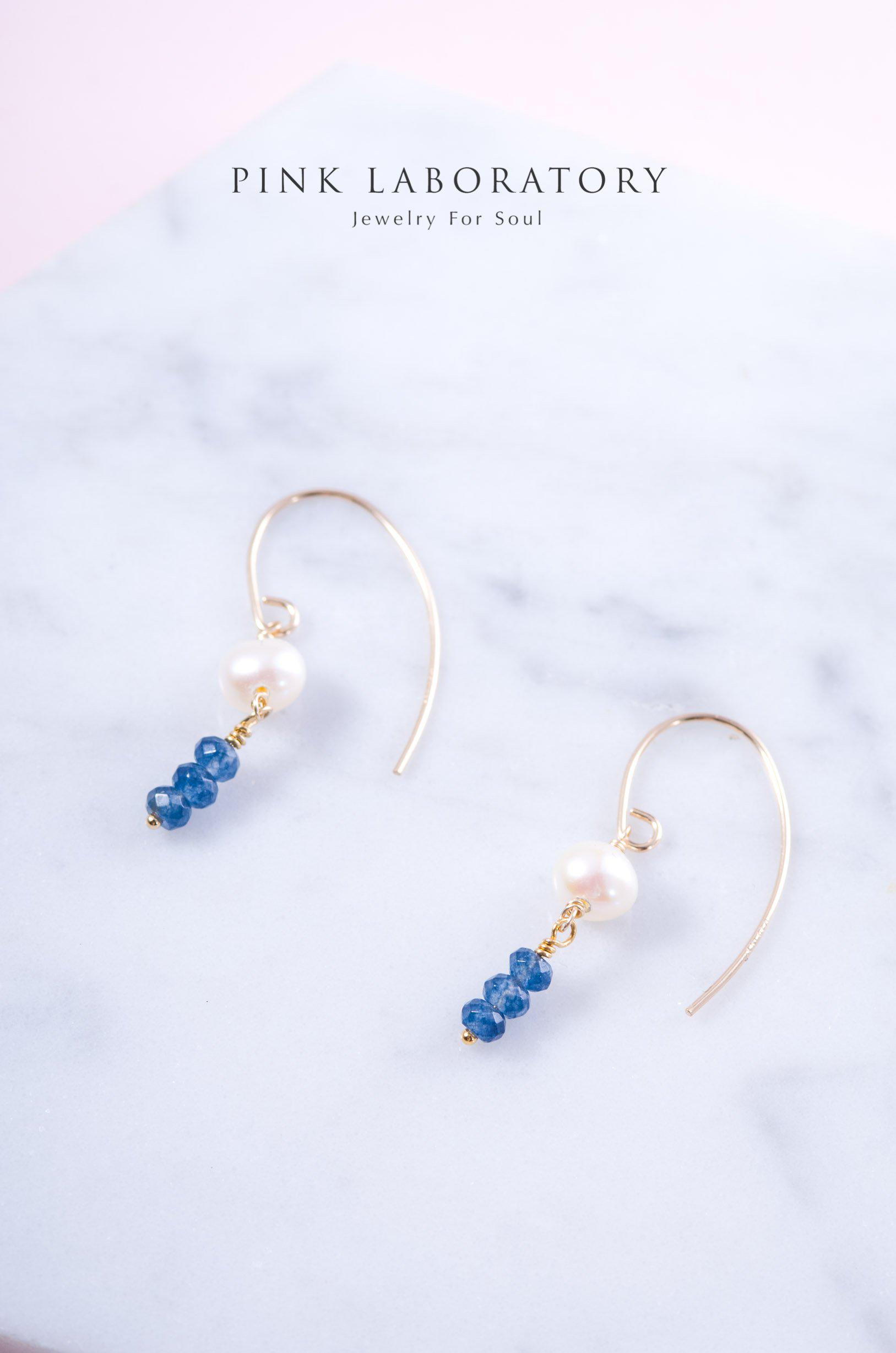 天然淡水珍珠 | 藍玉髓 | 14K包金耳環 - Pink Laboratory
