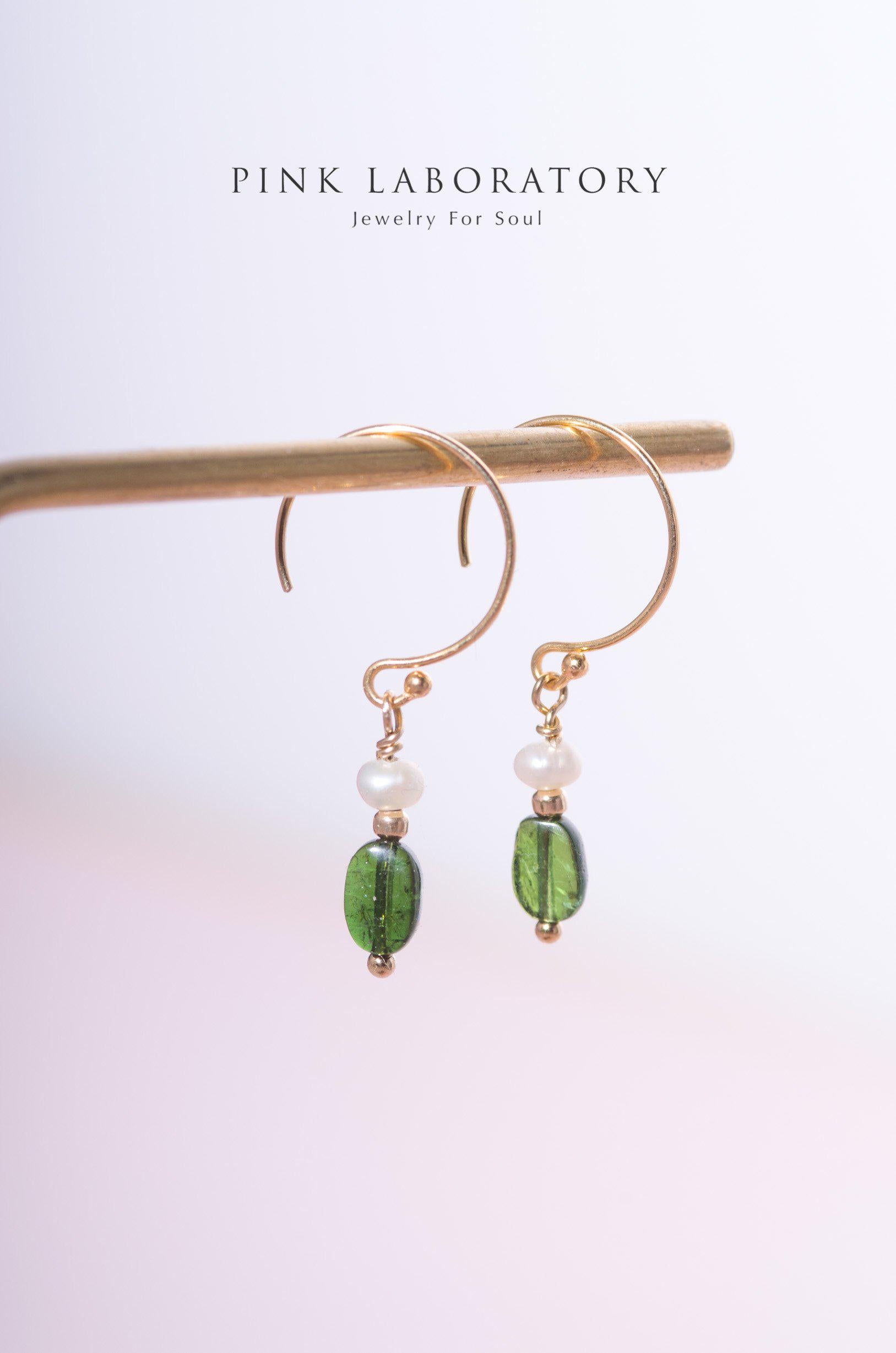 綠碧璽珍珠 | 14K包金 | 純銀耳環 - Pink Laboratory
