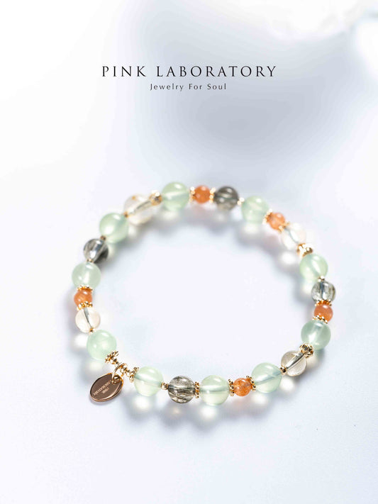 葡萄石太陽石綠髮碧璽14K鍍金手鍊