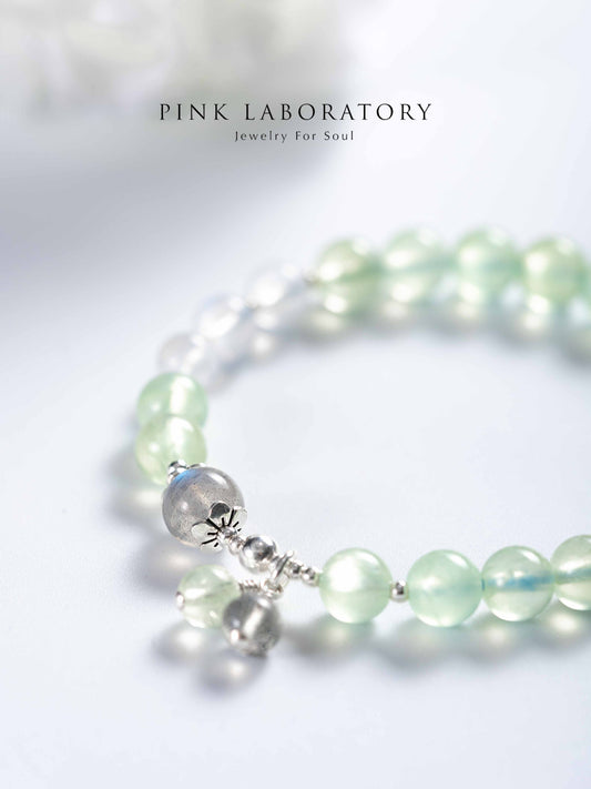 葡萄石拉長石月光石925純銀手鍊