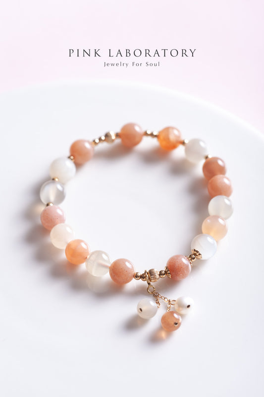 彩月光石橘月光石珍珠14KGF手鍊 | 可拆卸吊墜