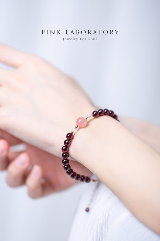 石榴石粉水晶月光石14k包金手鍊