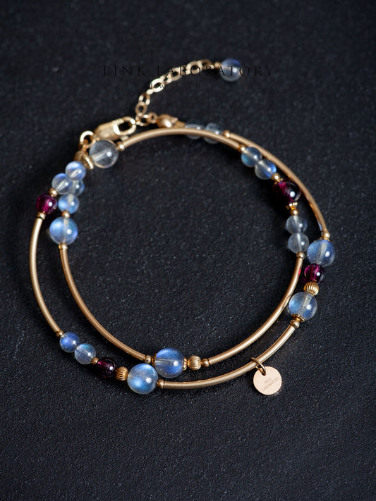 拉長石石榴石14k包金手鍊