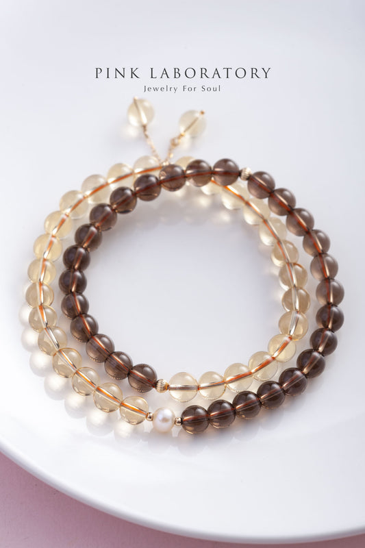 黃水晶茶晶14KGF手鍊