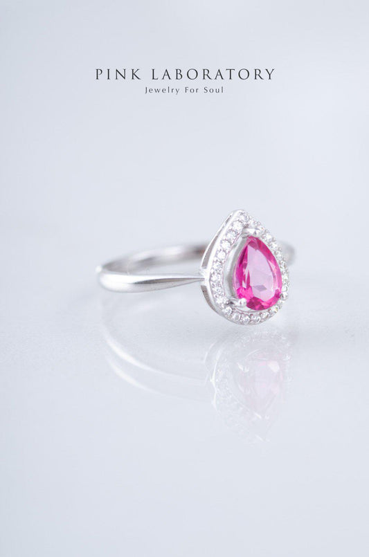 粉紅托帕石鋯石925純銀戒指 - Pink Laboratory