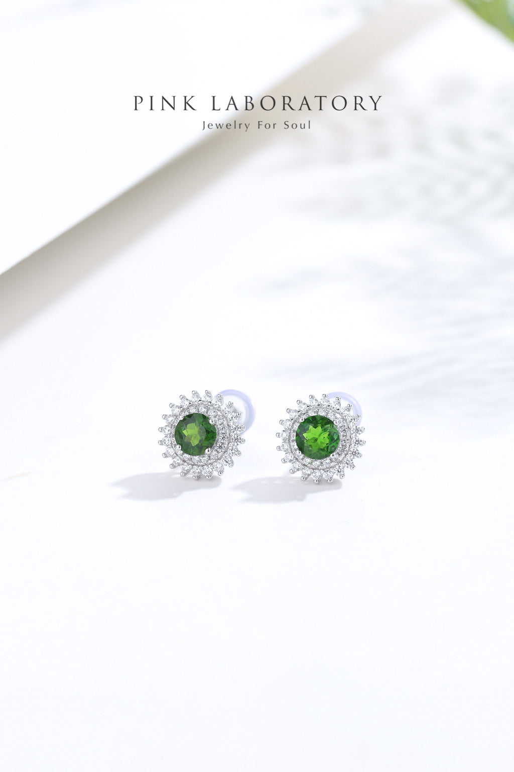 綠透輝石滿鑽耳環 | 925純銀鍍白金耳釘