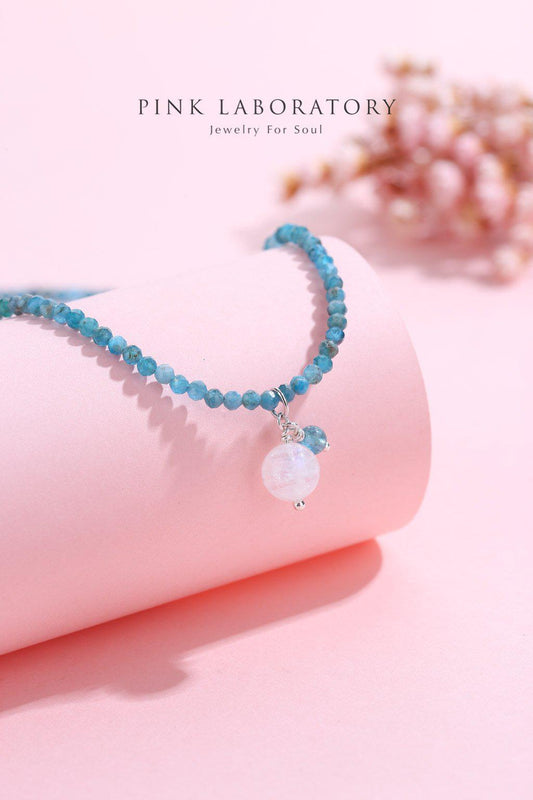 磷灰石月亮石925純銀項鍊 - Pink Laboratory