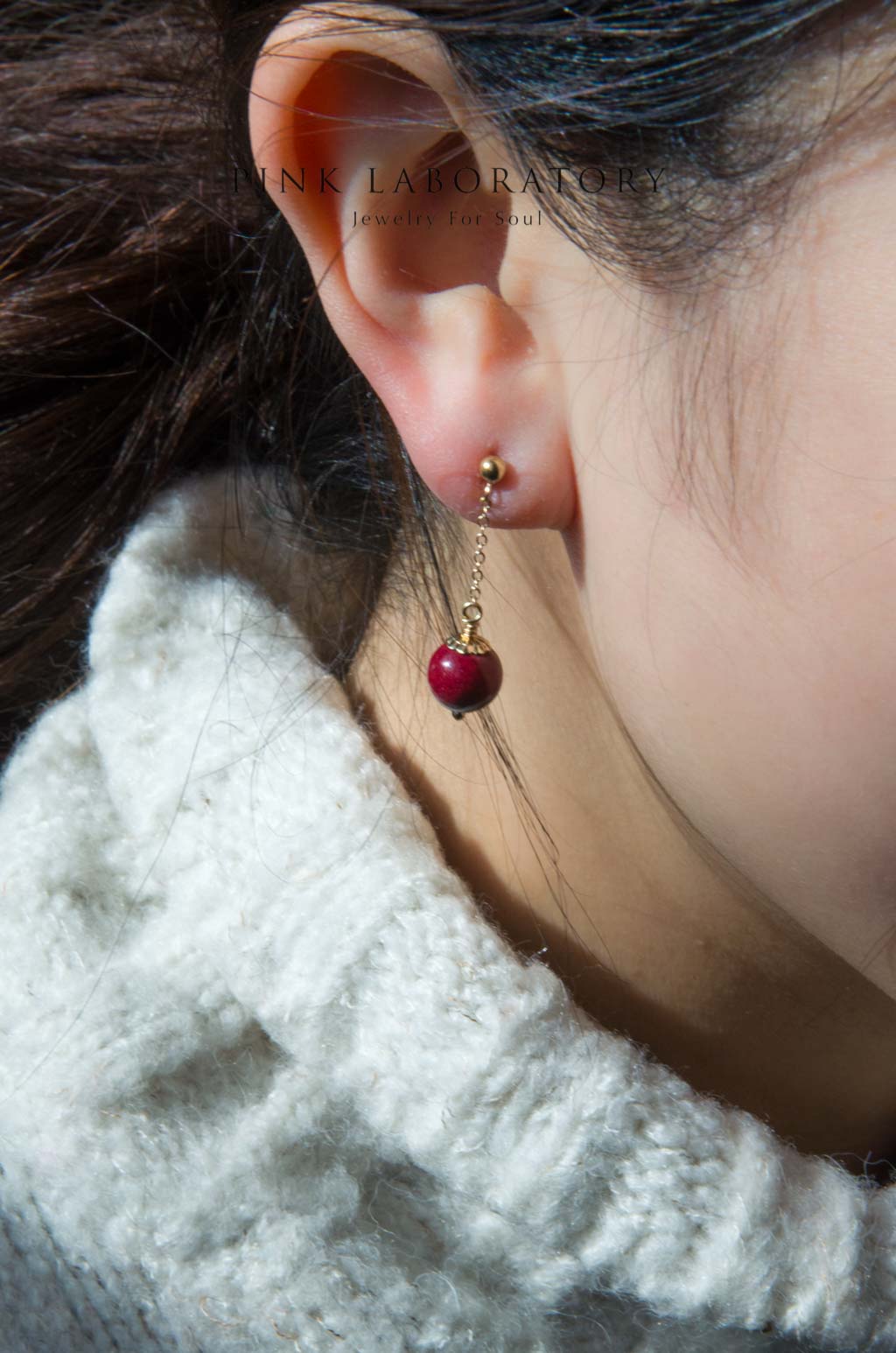 紫金砂硃砂8mm耳釘 | 14KGF耳環