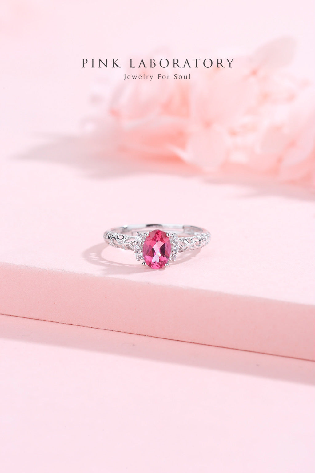 粉紅托帕石925純銀精鍍亮澤白金戒指