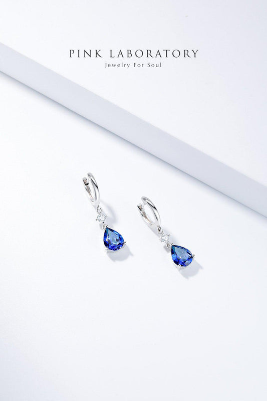 倫敦藍拓帕石耳環 | 925純銀鍍白金 - Pink Laboratory